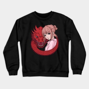 Anime Girl with Dragon Crewneck Sweatshirt